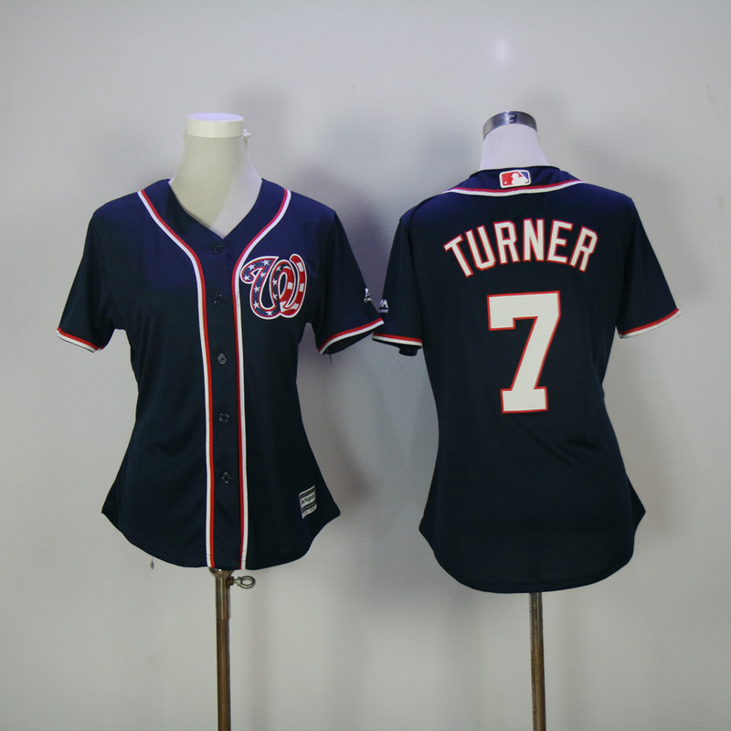 Womens 2017 MLB Washington Nationals #7 Turner Blue Jerseys